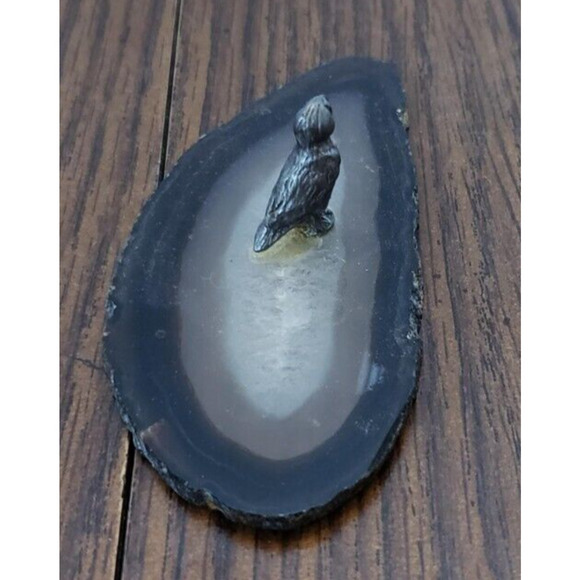 Miniature Metal Pewter Small Bird with Agate Stone Base - Picture 4 of 6